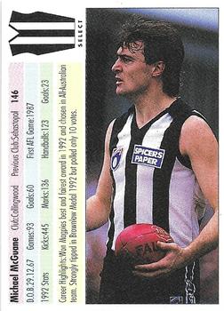 1993 Select AFL #146 Michael McGuane Back